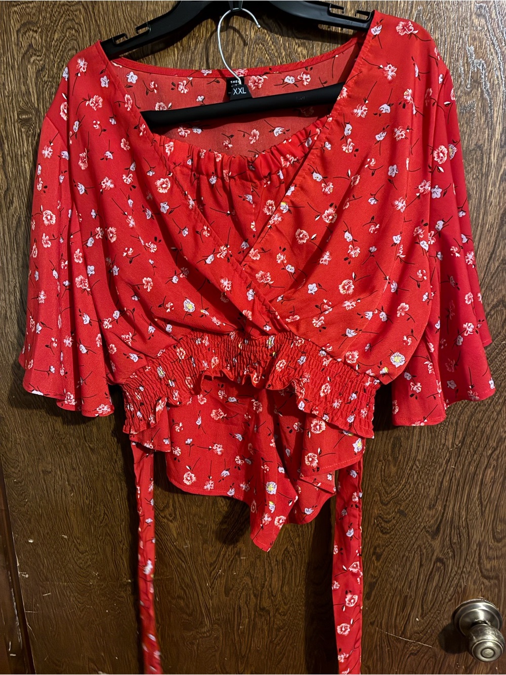 Red Floral Wrap Peplum set